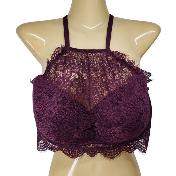 Victorias Secret Pink Push-Up Lace Halter Bralette Deep‎ Purple Size 34D - Picture 8 of 8